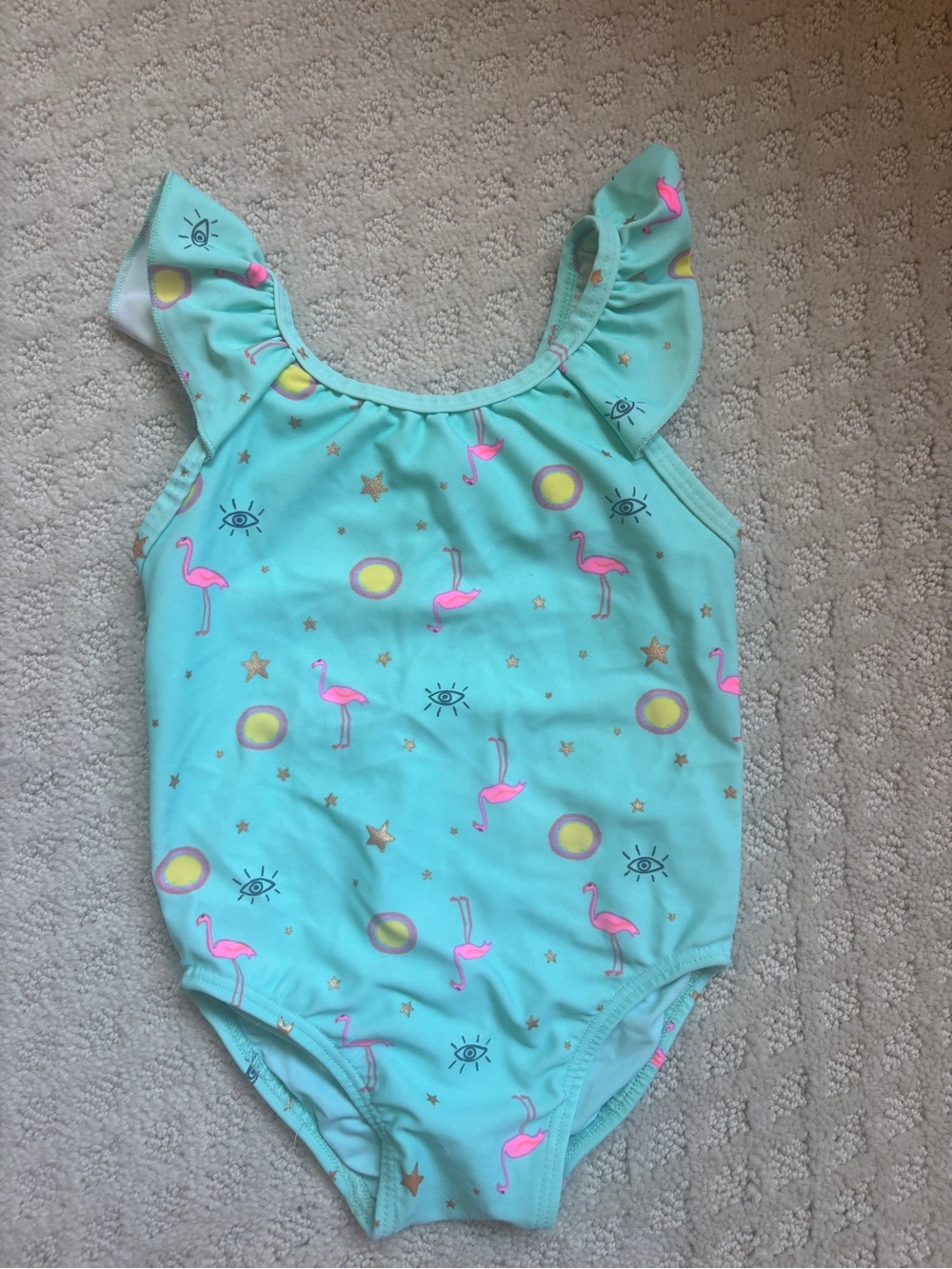 Egg New York Girls' Aqua Flamingo Print One-Piece Swimsuit